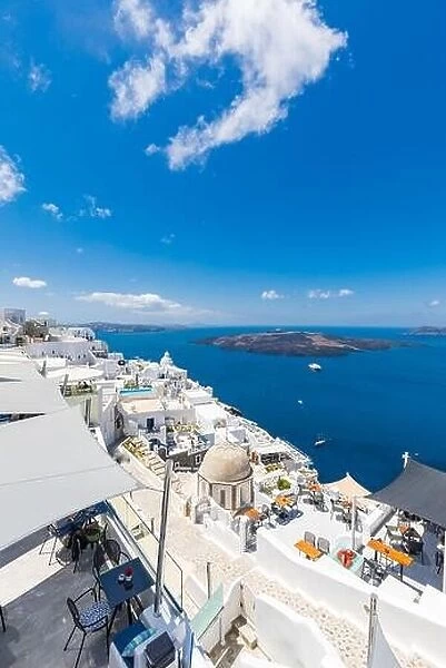 Summer vacation for travel destination background concept. Wonderful scenery background, perfect holiday, white caldera view of Santorini in Greece