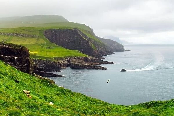 Summer view of Mykines island, Faroe islands, Denmark. Landscape photography