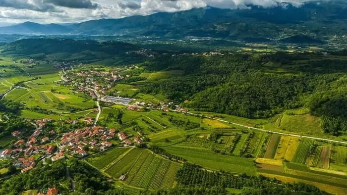 Framed Print : Summer in Vipava Valley: Green Hills and Vineyards from Above Framed Print : Summer in Vipava Valley: Green Hills and Vineyards from Above