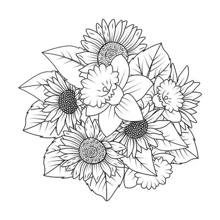 Framed Print : sunflower and daffodil flower outline vector of doodle style line art coloring page design Framed Print : sunflower and daffodil flower outline vector of doodle style line art coloring page design