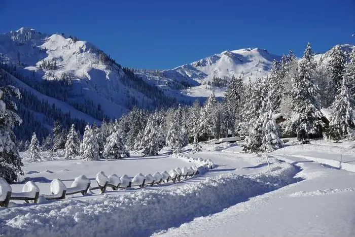 Framed Print : sunny blue bird day after a big dump in Squaw Valley / Palisades Tahoe ca usa by the bike path Framed Print : sunny blue bird day after a big dump in Squaw Valley / Palisades Tahoe ca usa by the bike path