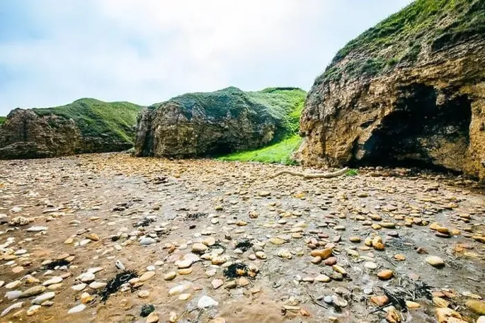 Framed Print : Sunny Cliffs and beach at Blackhall Rocks and Cromdon Dene Beach Framed Print : Sunny Cliffs and beach at Blackhall Rocks and Cromdon Dene Beach