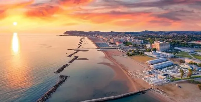 Framed Print : Sunny summer view from flying drone of Cattolica town Framed Print : Sunny summer view from flying drone of Cattolica town