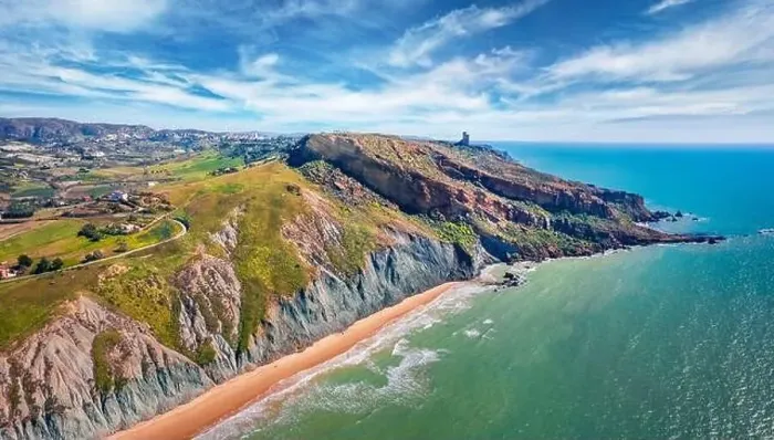 Framed Print : Sunny summer view from flying drone of Giallonardo Beach Framed Print : Sunny summer view from flying drone of Giallonardo Beach