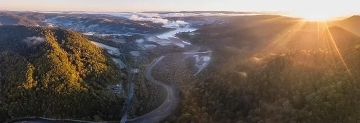 Framed Print : Sunrise over Bieszczady Mountains in Poland. Aerial panoramic landscape photographed from drone Framed Print : Sunrise over Bieszczady Mountains in Poland. Aerial panoramic landscape photographed from drone