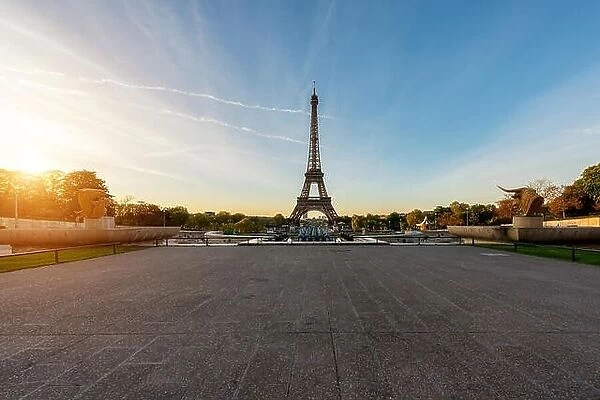 Sunrise in Eiffel Tower in Paris, France. Eiffel Tower is famous place in Paris, France