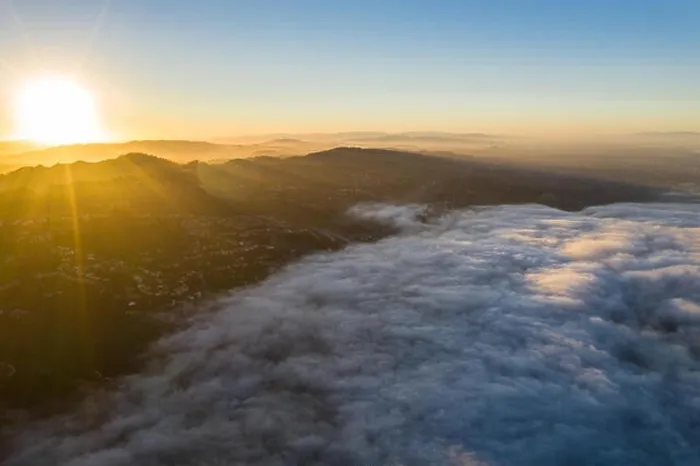 Framed Print : Sunrise illuminates the ever-present marine layer that drifts into the San Francisco Bay Area of California Framed Print : Sunrise illuminates the ever-present marine layer that drifts into the San Francisco Bay Area of California