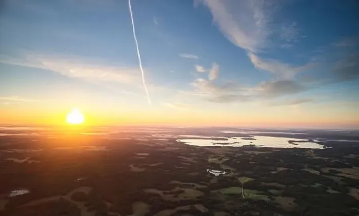 Framed Print : Sunrise over lake landscape aerial drone view. Scenic natural background Framed Print : Sunrise over lake landscape aerial drone view. Scenic natural background
