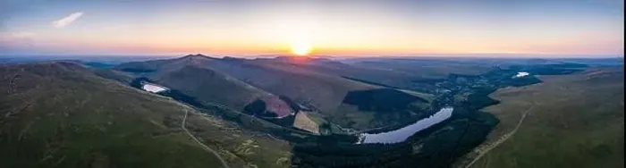 Framed Print : Sunrise over Lakes and Mountains from a drone, Pen y Fan, Cribyn, Brecon Beacons, Wales, England Framed Print : Sunrise over Lakes and Mountains from a drone, Pen y Fan, Cribyn, Brecon Beacons, Wales, England