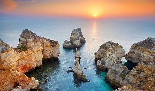 Sunrise landscape at Algarve coast near Lagos, Portugal