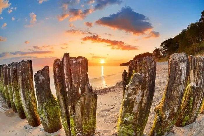 Framed Print : Sunrise landscape at Baltic sea, Wolin Island, Poland