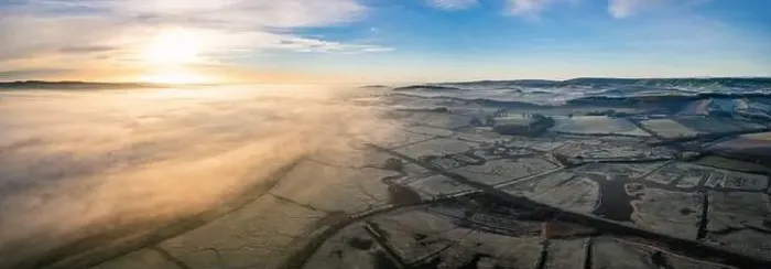 Framed Print : Sunrise over Marshland and River Exe in fog, RSPB Exminster and Powderham Marshe from a drone, Exeter, Devon, England Framed Print : Sunrise over Marshland and River Exe in fog, RSPB Exminster and Powderham Marshe from a drone, Exeter, Devon, England