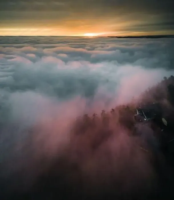 Framed Print : Sunrise in the Mountains with a lot of Fog Framed Print : Sunrise in the Mountains with a lot of Fog