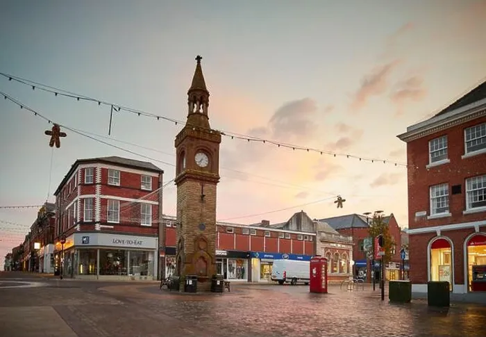 Framed Print : Sunrise at Ormskirk is a market town in West Lancashire, England, Clock Tower in the town centre Framed Print : Sunrise at Ormskirk is a market town in West Lancashire, England, Clock Tower in the town centre