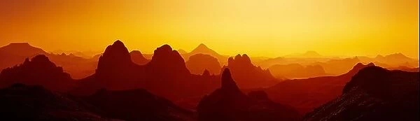 Sunrise in Sahara Desert, Hoggar mountains, Algeria