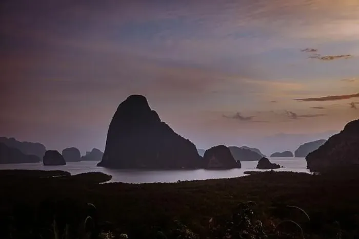 Framed Print : Sunrise Samet Nang She viewpoint Phangnga Bay Thailand, Drone view over the Bay Framed Print : Sunrise Samet Nang She viewpoint Phangnga Bay Thailand, Drone view over the Bay