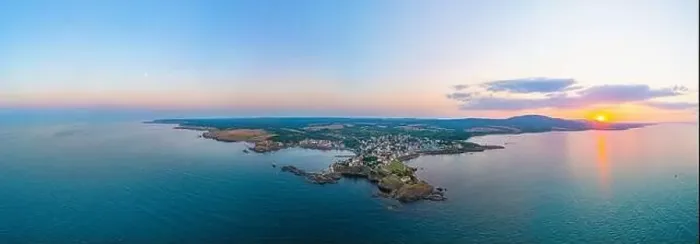 Framed Print : Sunset aerial view of Bulgarian seaside town Ahtopol Framed Print : Sunset aerial view of Bulgarian seaside town Ahtopol