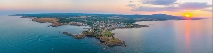 Framed Print : Sunset aerial view of Bulgarian seaside town Ahtopol Framed Print : Sunset aerial view of Bulgarian seaside town Ahtopol