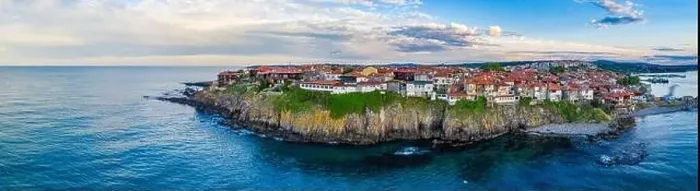 Framed Print : Sunset aerial view of Bulgarian town Sozopol Framed Print : Sunset aerial view of Bulgarian town Sozopol
