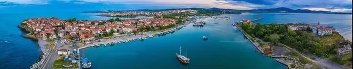 Framed Print : Sunset aerial view of Bulgarian town Sozopol Framed Print : Sunset aerial view of Bulgarian town Sozopol