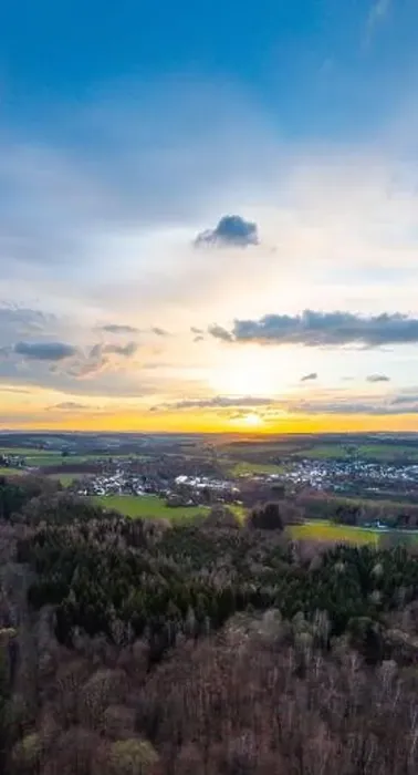 Framed Print : Sunset, Aerial view over forests and meadows of Westerwald, Altenkirchen, Germany Framed Print : Sunset, Aerial view over forests and meadows of Westerwald, Altenkirchen, Germany