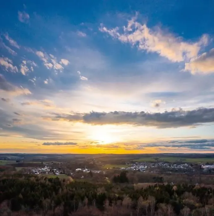 Framed Print : Sunset, Aerial view over forests and meadows of Westerwald, Altenkirchen, Germany Framed Print : Sunset, Aerial view over forests and meadows of Westerwald, Altenkirchen, Germany