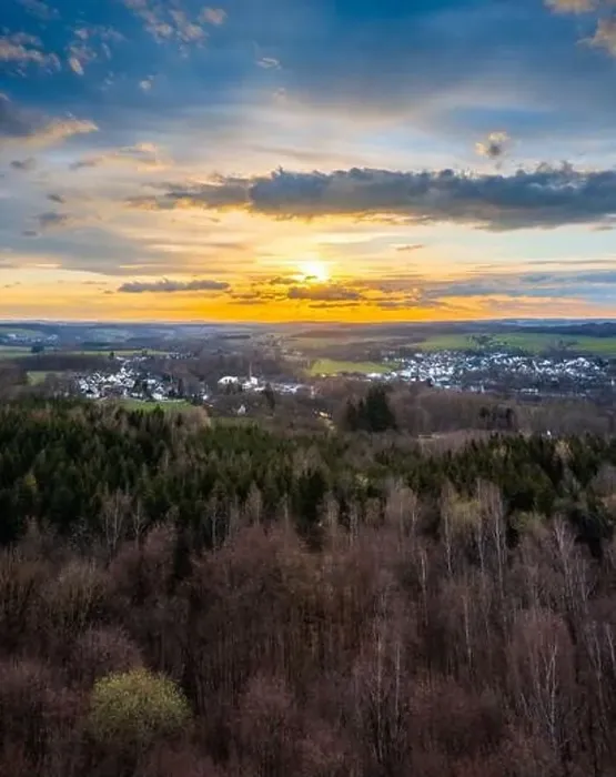 Framed Print : Sunset, Aerial view over forests and meadows of Westerwald, Altenkirchen, Germany Framed Print : Sunset, Aerial view over forests and meadows of Westerwald, Altenkirchen, Germany