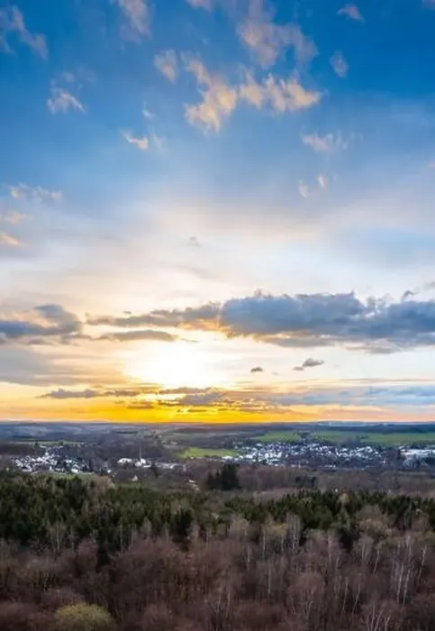 Framed Print : Sunset, Aerial view over forests and meadows of Westerwald, Altenkirchen, Germany Framed Print : Sunset, Aerial view over forests and meadows of Westerwald, Altenkirchen, Germany