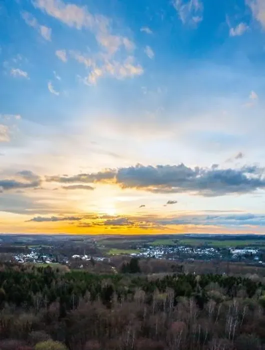 Framed Print : Sunset, Aerial view over forests and meadows of Westerwald, Altenkirchen, Germany Framed Print : Sunset, Aerial view over forests and meadows of Westerwald, Altenkirchen, Germany