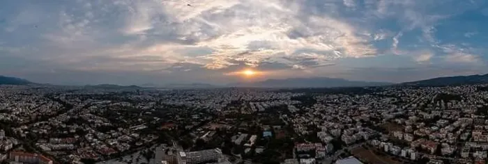 Framed Print : Sunset over Athens, Greece. Aerial drone wide panoramic view from Penteli mount Framed Print : Sunset over Athens, Greece. Aerial drone wide panoramic view from Penteli mount