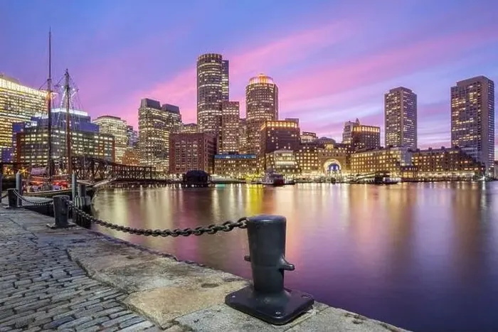 Framed Print : Sunset Boston Skyline, Ma. from Fan Pier Park Framed Print : Sunset Boston Skyline, Ma. from Fan Pier Park