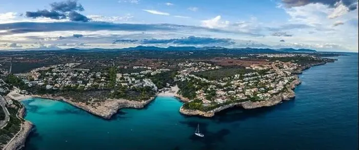 Framed Print : Sunset over Cala Anguila-Cala Mendia from a drone, Porto Cristo, Majorca, Spain, Europe Framed Print : Sunset over Cala Anguila-Cala Mendia from a drone, Porto Cristo, Majorca, Spain, Europe