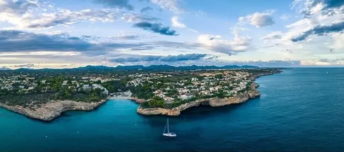 Framed Print : Sunset over Cala Anguila-Cala Mendia from a drone, Porto Cristo, Majorca, Spain, Europe Framed Print : Sunset over Cala Anguila-Cala Mendia from a drone, Porto Cristo, Majorca, Spain, Europe