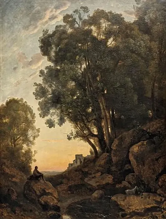 Framed Print : Sunset in Chevrier 1848 by Jean-Baptiste Camille Corot Framed Print : Sunset in Chevrier 1848 by Jean-Baptiste Camille Corot