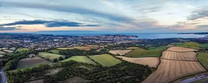 Framed Print : Sunset over Farmlands and Fields from a drone, Devon, England, Europe Framed Print : Sunset over Farmlands and Fields from a drone, Devon, England, Europe