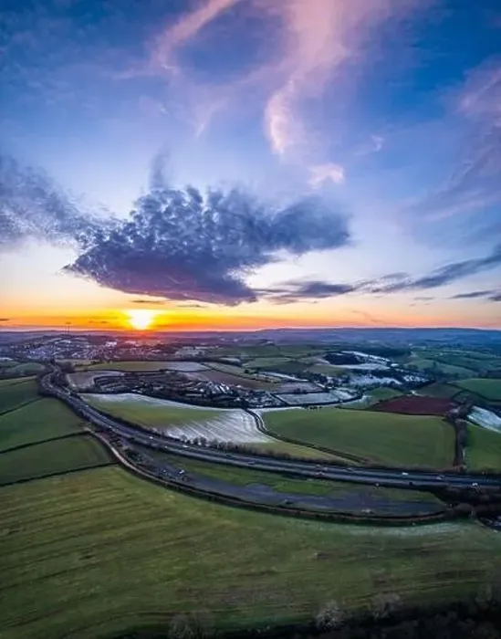 Framed Print : Sunset over Frosty fields and farms from a drone, Torquay, Torbay, Devon, England, Europe Framed Print : Sunset over Frosty fields and farms from a drone, Torquay, Torbay, Devon, England, Europe