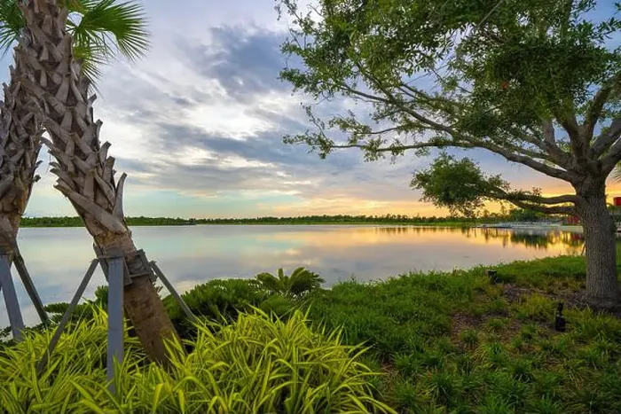 Framed Print : Sunset landscape in Wellen park in North Port, Florida. Beautiful lake nature in evening Framed Print : Sunset landscape in Wellen park in North Port, Florida. Beautiful lake nature in evening