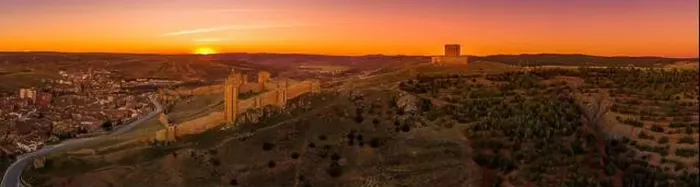 Framed Print : Sunset at Molina de Aragon classic medieval Spanish ruined castle aerial panorama view close to Guadalajara Spain Framed Print : Sunset at Molina de Aragon classic medieval Spanish ruined castle aerial panorama view close to Guadalajara Spain