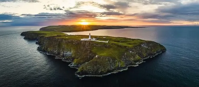 Framed Print : Sunset over Mull of Galloway Lighthouse from a drone, Mainland Scotland, UK Framed Print : Sunset over Mull of Galloway Lighthouse from a drone, Mainland Scotland, UK