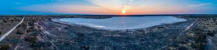 Framed Print : Sunset over salt lake Crosbie in Australia - aerial panorama Framed Print : Sunset over salt lake Crosbie in Australia - aerial panorama