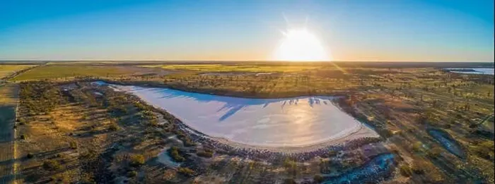 Framed Print : Sunset over salt Lake Hardy in Australia - aerial panoramic landscape Framed Print : Sunset over salt Lake Hardy in Australia - aerial panoramic landscape