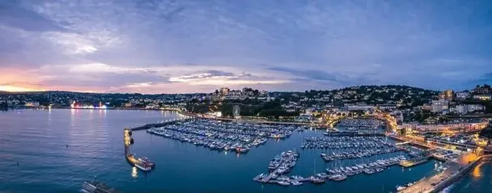 Framed Print : Sunset over Torquay Harbour and Marina, English Riviera from a drone, Devon, England, Europe Framed Print : Sunset over Torquay Harbour and Marina, English Riviera from a drone, Devon, England, Europe