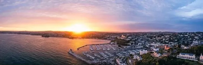 Framed Print : Sunset over Torquay Harbour and Marina, English Riviera from a drone, Devon, England, Europe Framed Print : Sunset over Torquay Harbour and Marina, English Riviera from a drone, Devon, England, Europe