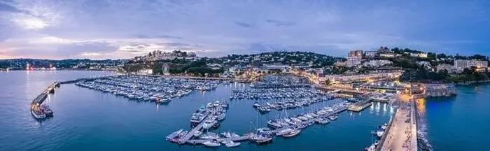 Framed Print : Sunset over Torquay Harbour and Marina, English Riviera from a drone, Devon, England, Europe Framed Print : Sunset over Torquay Harbour and Marina, English Riviera from a drone, Devon, England, Europe