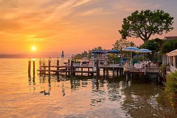Sunset view at Garda Lake, Sirmione, Lombardy, Italy