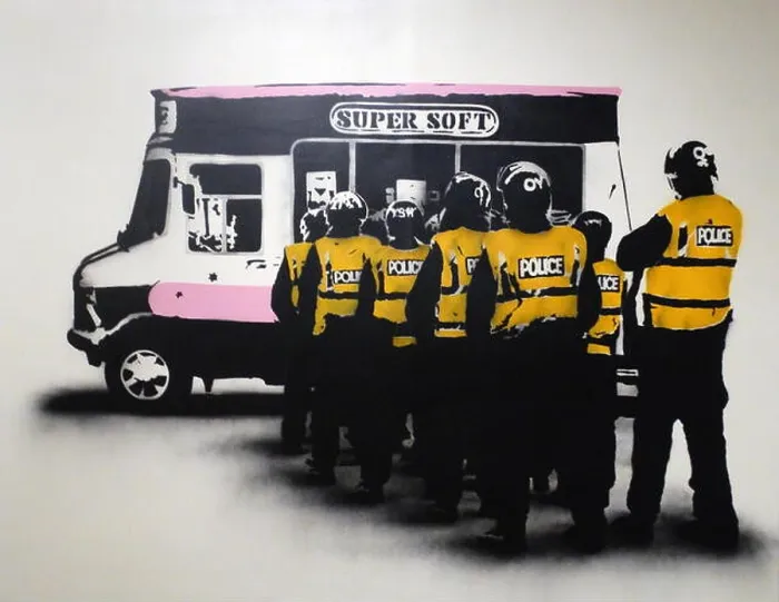 Framed Print : Super Soft spray paint on canvas 2010 by the Bristol based street artist Banksy Framed Print : Super Soft spray paint on canvas 2010 by the Bristol based street artist Banksy