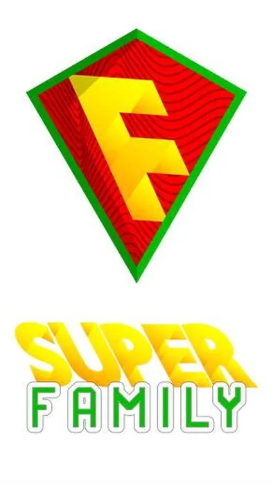 Framed Print : Superhero coat of arms showing Family icon. Colorful comic book style vector illustration