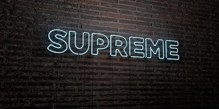 Framed Print : SUPREME -Realistic Neon Sign on Brick Wall background - 3D rendered royalty free stock image Framed Print : SUPREME -Realistic Neon Sign on Brick Wall background - 3D rendered royalty free stock image