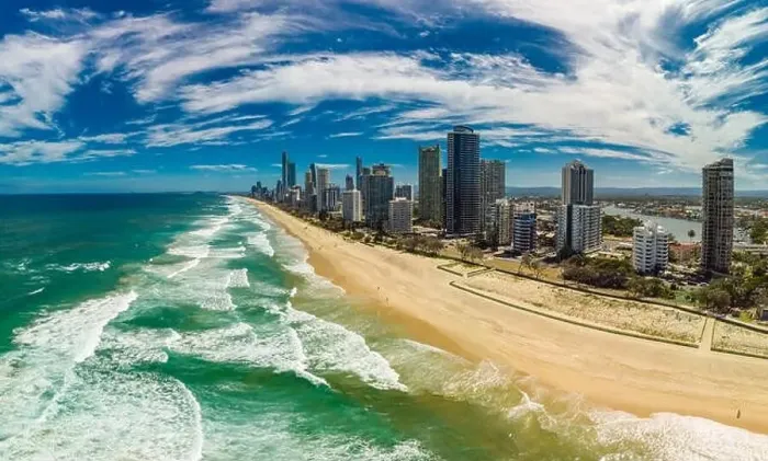 Framed Print : Surfers Paradise beach from an aerial drone perspective, Gold Coast, Queensland, Australia