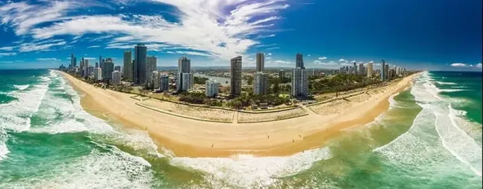 Framed Print : Surfers Paradise beach from an aerial drone perspective, Gold Coast, Queensland, Australia
